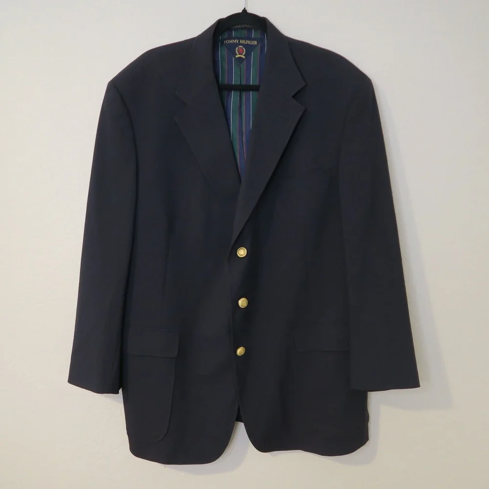 Tommy Hilfiger Sport Coat By Dillards Navy Blue Union Made‎ 1970s Vintage